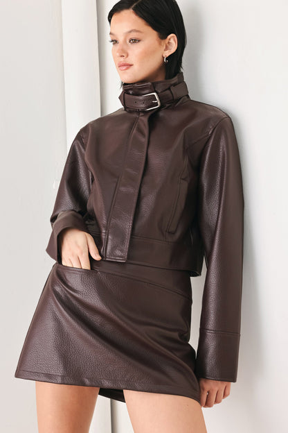 REBEL ROMANCE BUCKLED FAUX LEATHER CROPPED JACKET