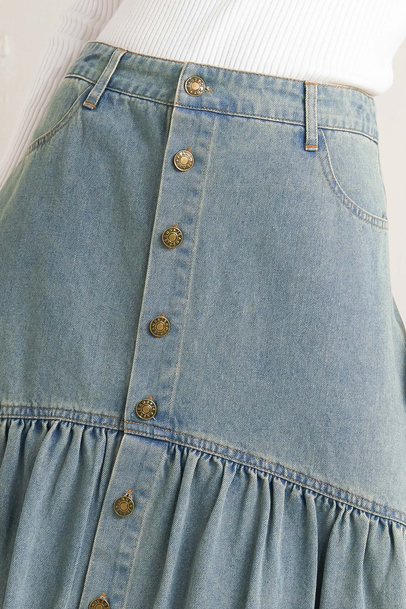 INTRICATE CHARM DENIM MIDI SKIRT