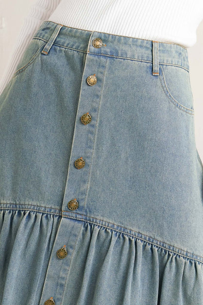 INTRICATE CHARM DENIM MIDI SKIRT