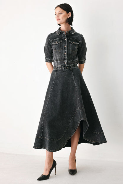 SHADOW STITCH ROMANCE DENIM MIDI SKIRT