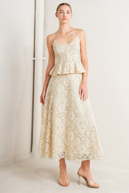 PURELY ROMANTIC WOVEN LACE MIDI SKIRT