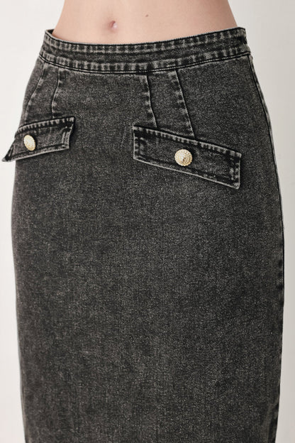 STONEWASHED DENIM MIDI PENCIL SKIRT