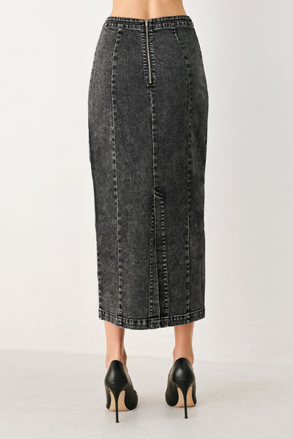 STONEWASHED DENIM MIDI PENCIL SKIRT