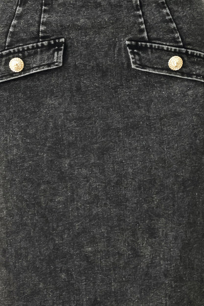 STONEWASHED DENIM MIDI PENCIL SKIRT