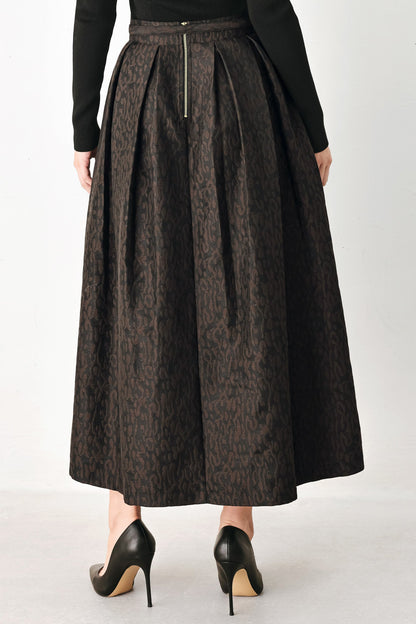 AUTUMN ELEGANCE BROWN TEXTURED BELTED MIDI SKIRT