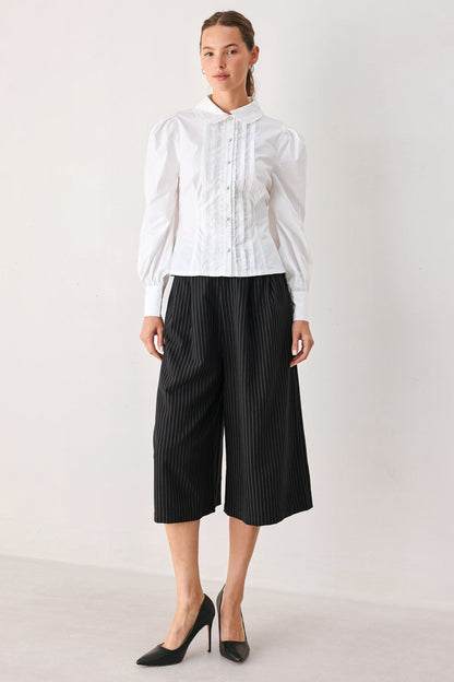 PARK AVENUE PINSTRIPE WOVEN CULOTTE PANTS