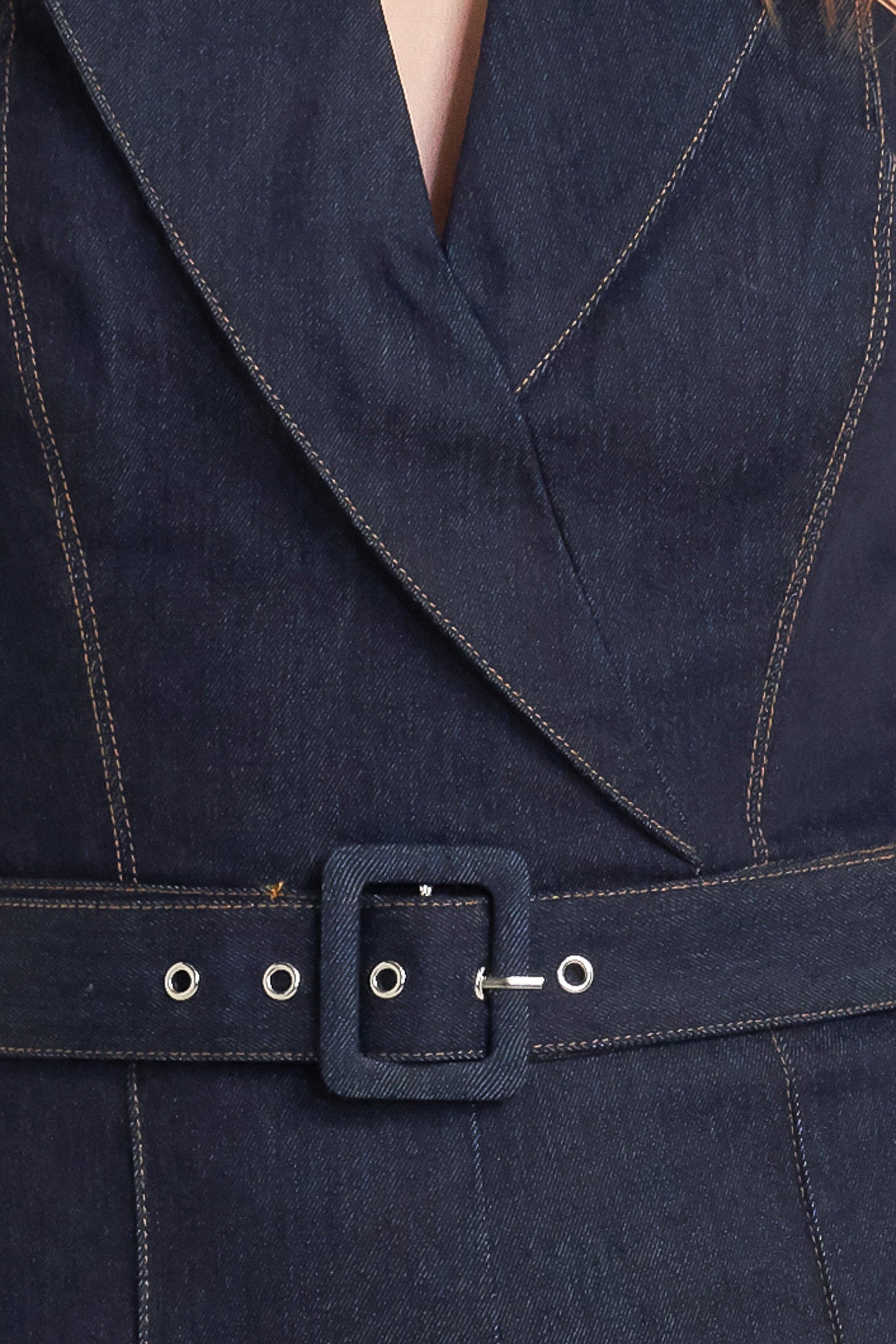 LE BONHEUR V CUT VOW DENIM JUMPSUIT