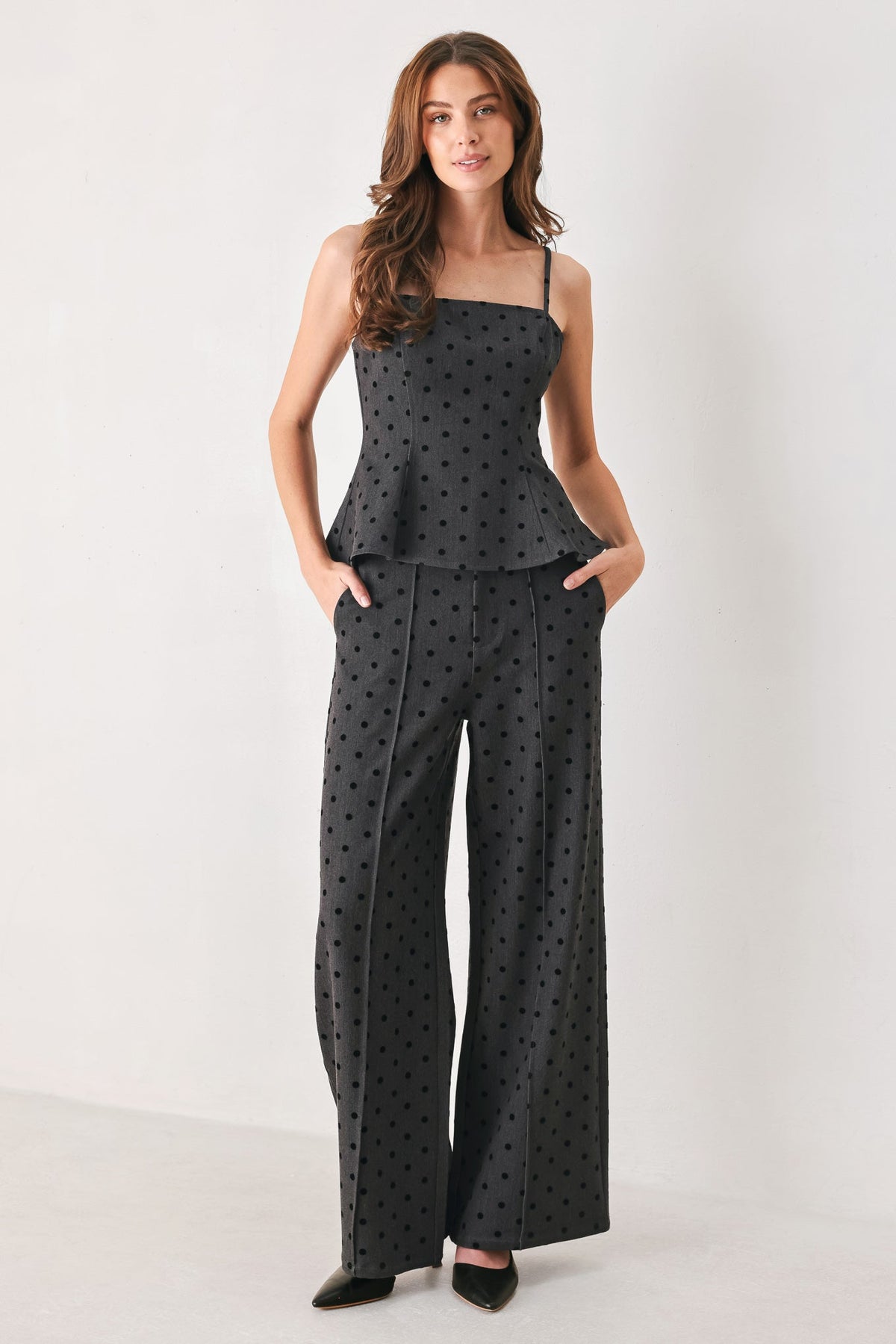 CHARCOAL DOT CHARCOAL WIDE-LEG PANTS