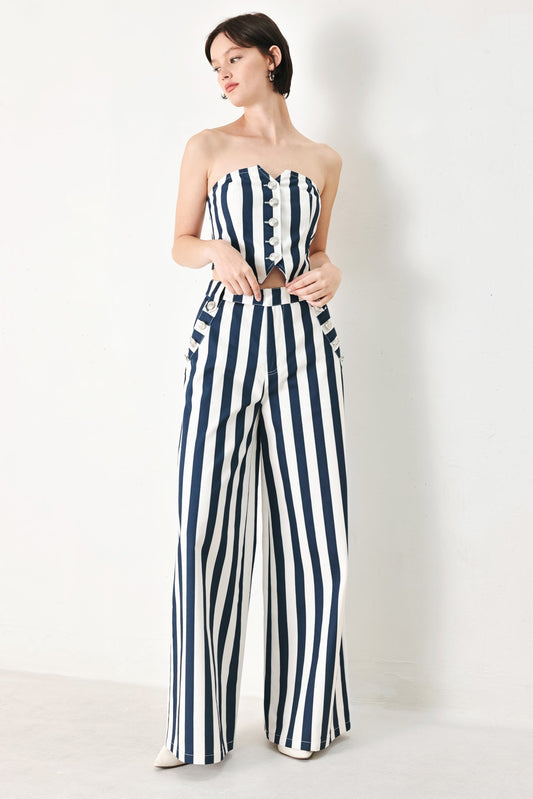 NAVY BLOSSOM WOVEN PANTS