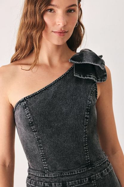 GRAPHITE PETAL EDGE DENIM JUMPSUIT