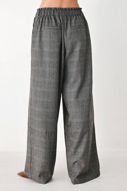 OFF THE CLOCK PLAID DRAWSTRING WIDE LEG PANTS