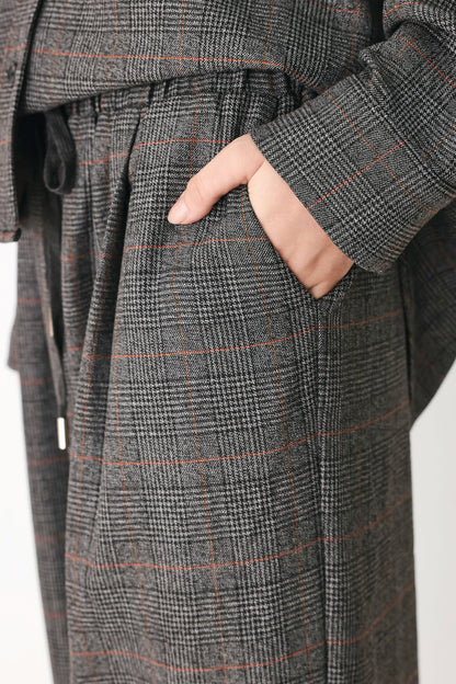 OFF THE CLOCK PLAID DRAWSTRING WIDE LEG PANTS