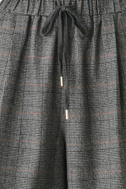 OFF THE CLOCK PLAID DRAWSTRING WIDE LEG PANTS
