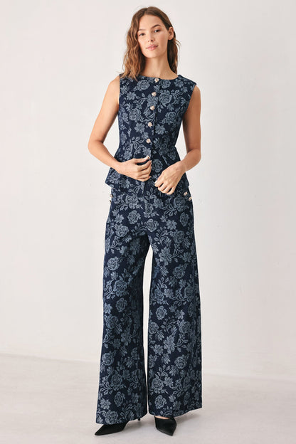 MIDNIGHT ROSE JACQUARD DENIM PANTS