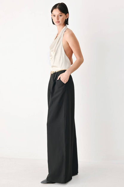 BLACK & CREAM POISE WOVEN JUMPSUIT