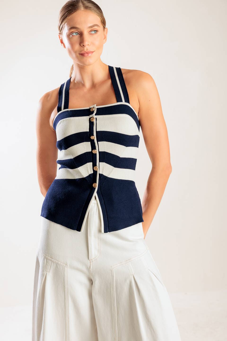 SHINE BRIGHT NAVY KNIT TOP