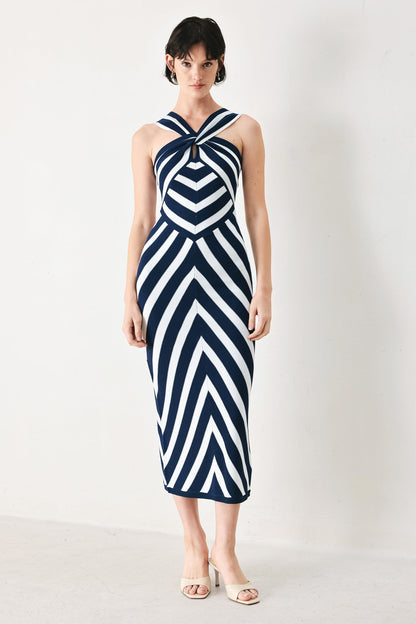 DEEP BLUE LOVE SWEATER KNIT MIDI DRESS
