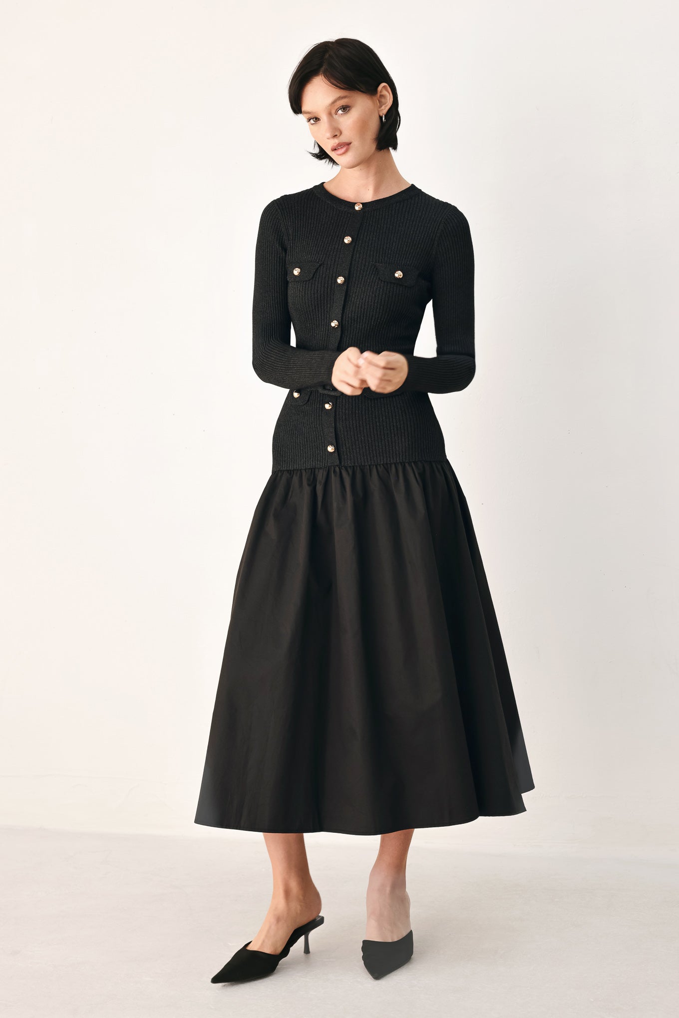 CITY AFTER DARK MIXED MEDIA MIDI DRESS