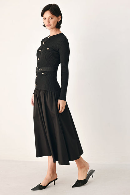 CITY AFTER DARK MIXED MEDIA MIDI DRESS