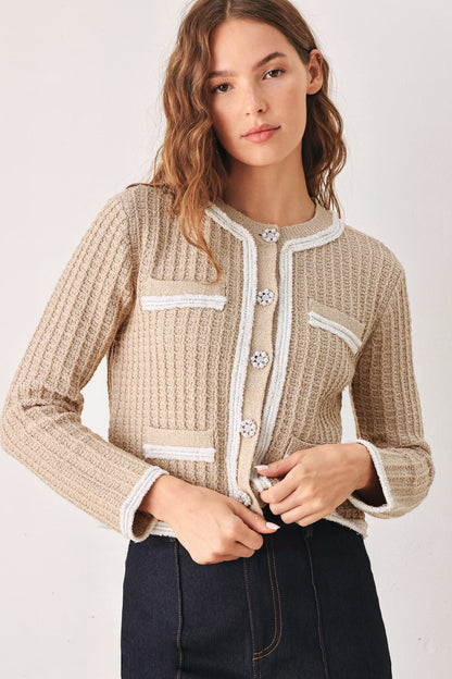 CAMELIA CONTRAST-BORDER CARDIGAN