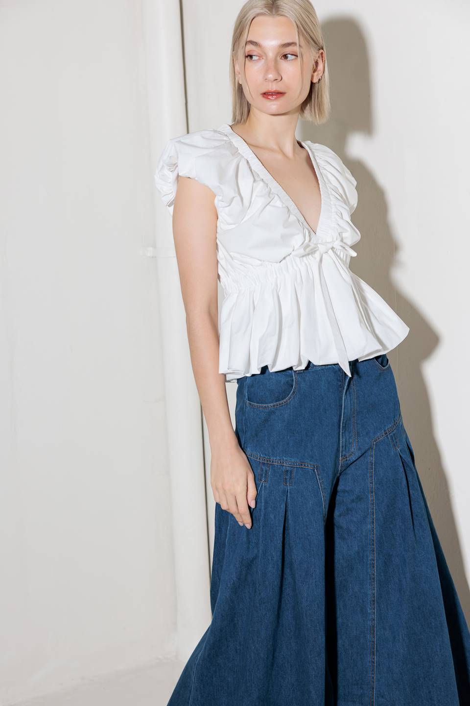 SLOW DOWN IN WHITE WOVEN TOP