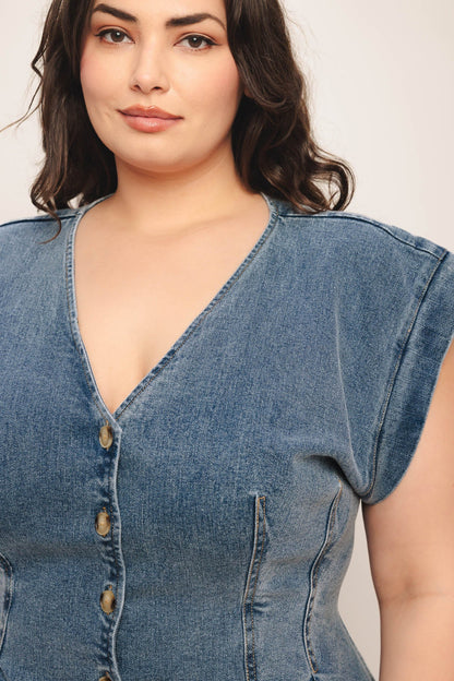NO SECOND THOUGHT WASHED DENIM TOP