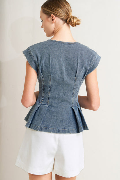 NO SECOND THOUGHT WASHED DENIM TOP