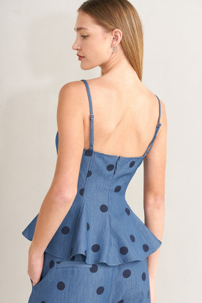 [PREORDER] MIDNIGHT POLKA WOVEN TOP