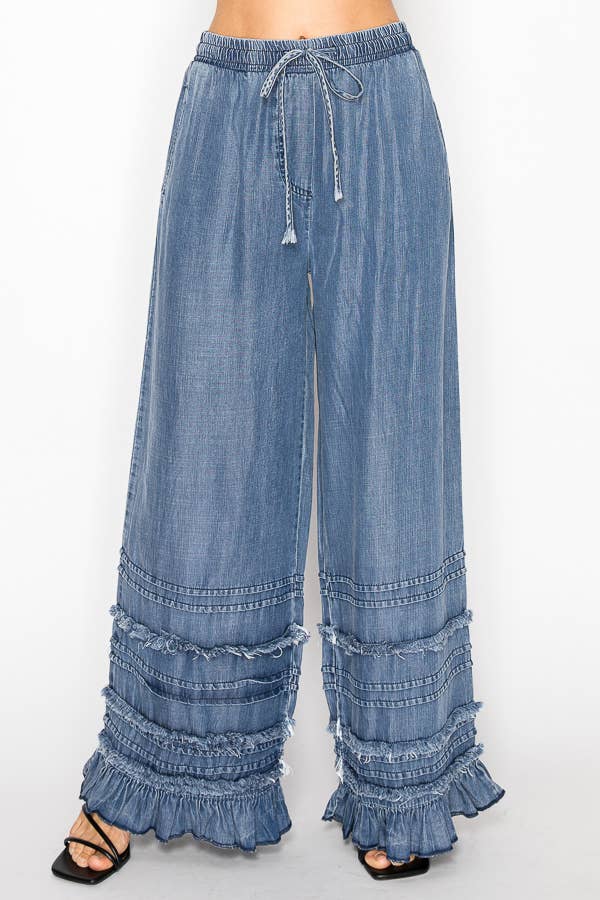 Free Spirit Tiered Chambray Palazzo Pants