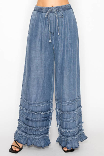 Free Spirit Tiered Chambray Palazzo Pants