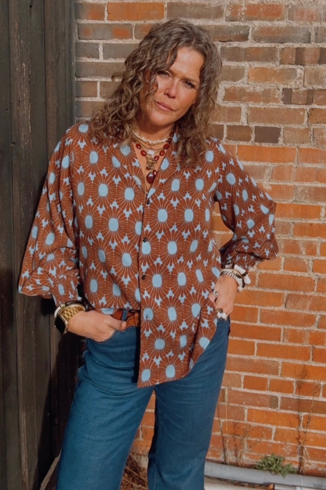Blue Highway Retro Floral Balloon Sleeve Blouse ~ PREORDER JUNE 2026