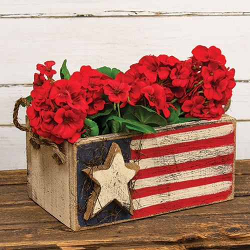 Rustic Wooden Flag Storage Box with Rope Handles – Farmhouse Americana Decor