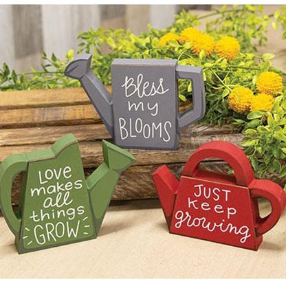 Set of Three Rustic Watering Can Shelf Accents