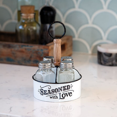 Seasoned with Love Farmhouse Caddy with 4 Salt and Pepper Shakers