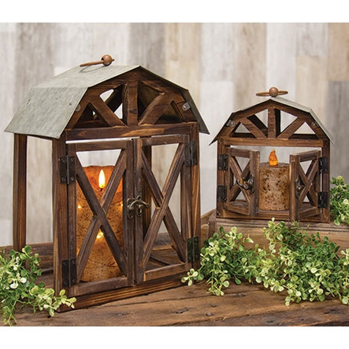 Set of 2 Rustic Barn-Style Lanterns