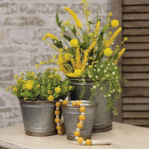 Set of Three Rustic Metal Plant Buckets