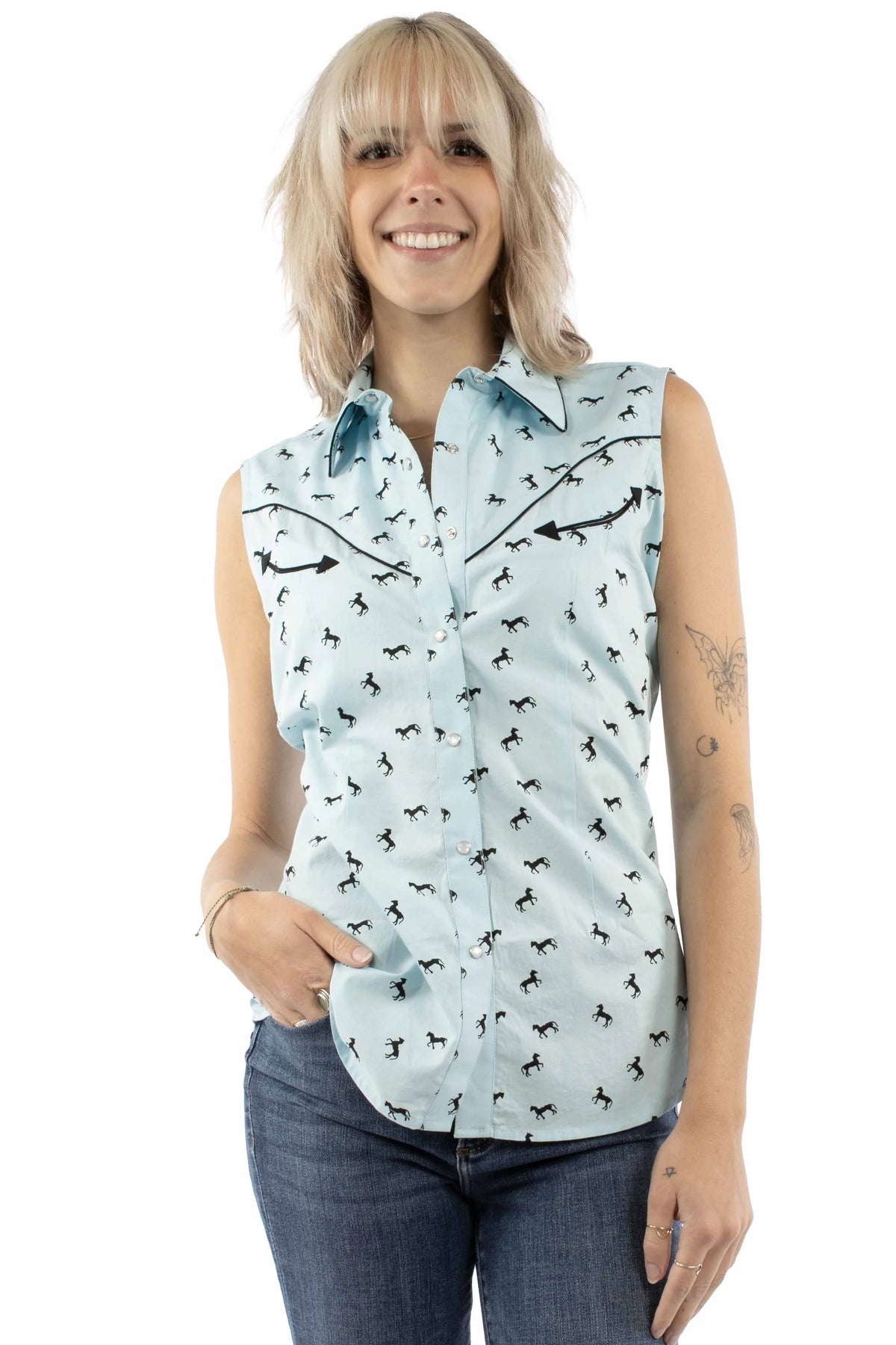 Honey Creek Sleeveless Horses - Women's Western Blouse