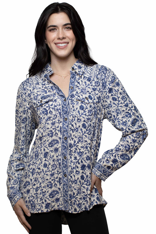 Honey Creek Chinoiserie Print - Women's Western Blouse