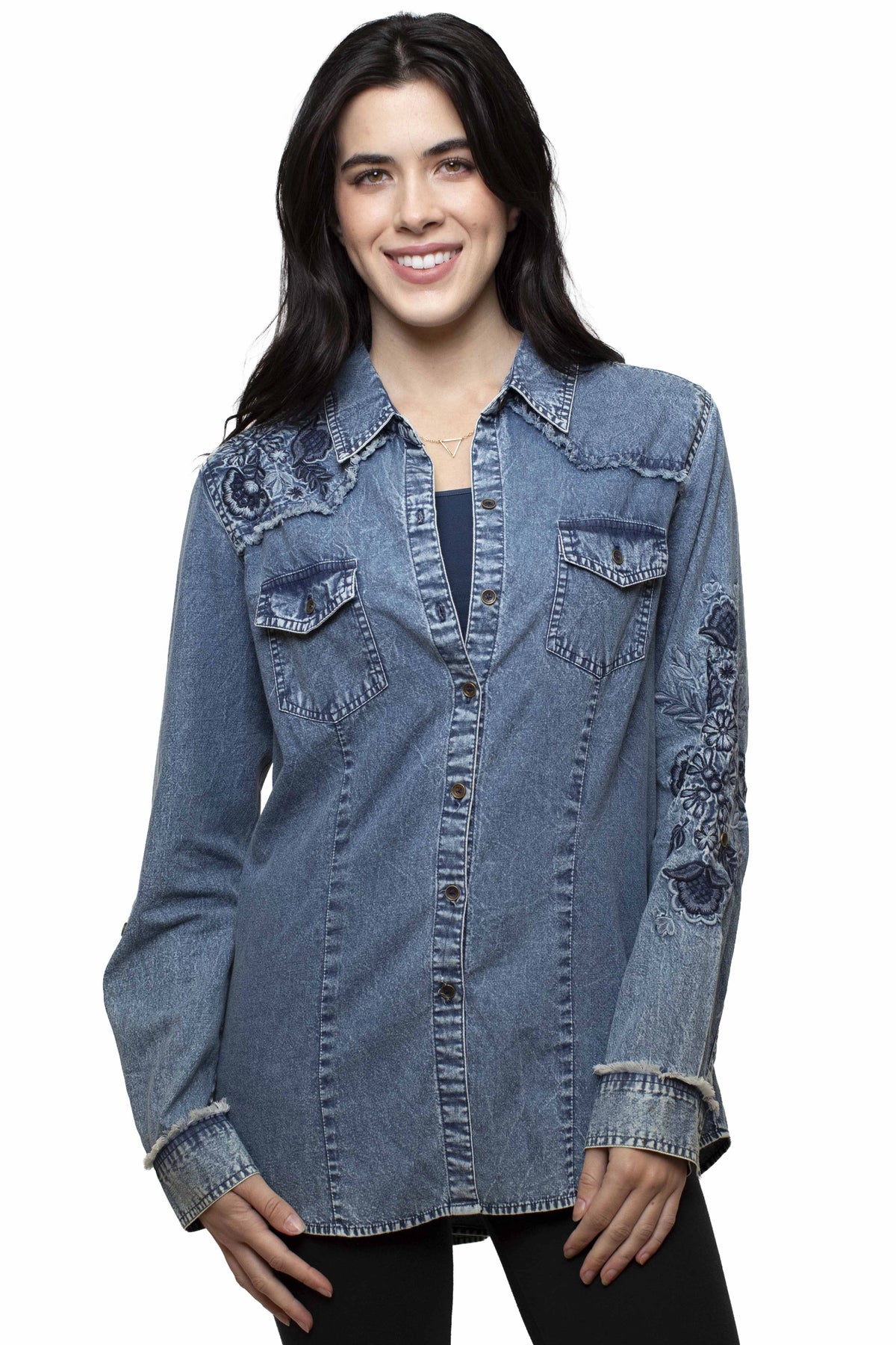 Honey Creek Floral Embroidery - Women's Denim Shirt