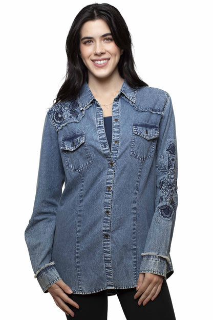 Honey Creek Floral Embroidery - Women's Denim Shirt