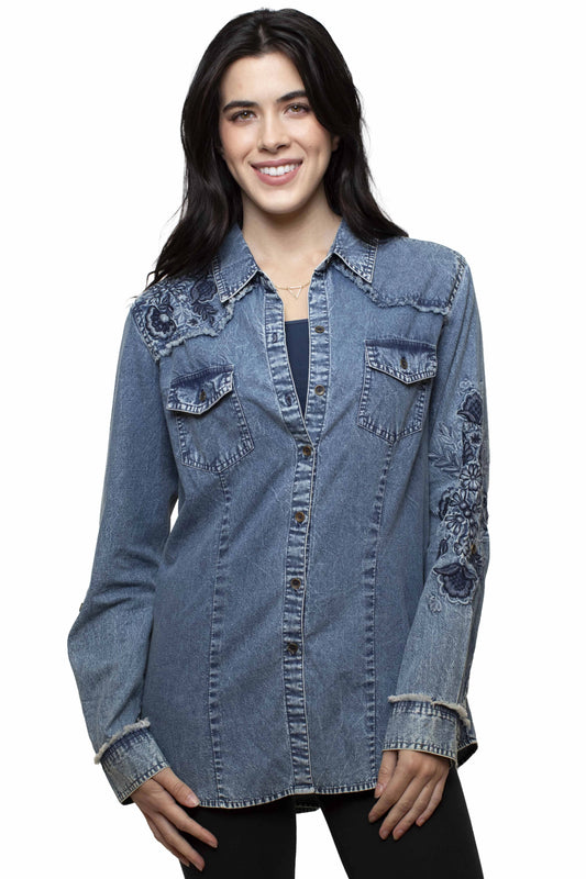 Honey Creek Floral Embroidery - Women's Denim Shirt
