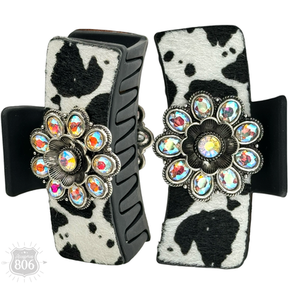 Western cow print concho hair clip