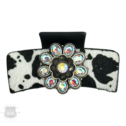 Western cow print concho hair clip