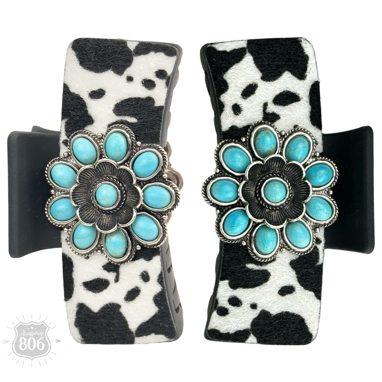Western cow print concho hair clip