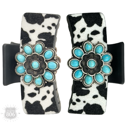 Western cow print concho hair clip