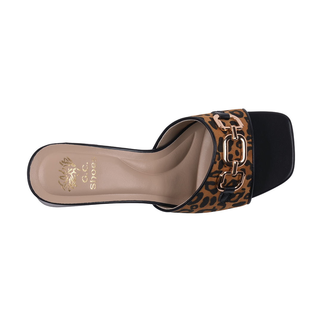 Women's Wanda Black Leopard Hardware Heeled Sandals