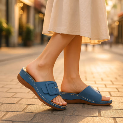 Women's Hamden White Buckled Flat Sandals