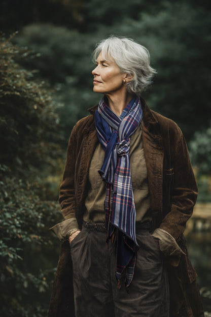 Harbor Plaid Silk Scarf