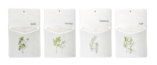 Set of 4 Ceramic Herb Wall Pockets