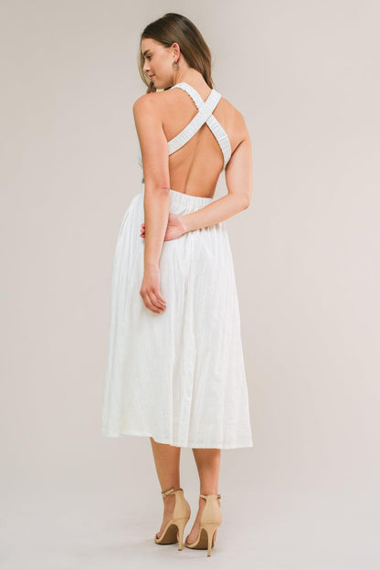 ADMIRED FROM AFAR WOVEN MIDI DRESS